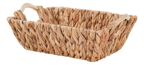 Cesta Rectangular De Jacinto De Agua Con Asas De Madera