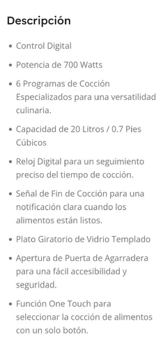 Microondas Oster 20lt