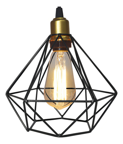 Lustre Pendente Aramado Triplo Diamante Dourado/preto Retro