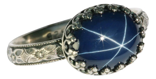 Anillo Grande Ovalado De Zafiro Estrella Azul Creado Sy...