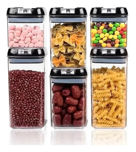 Set X6 Contenedores Herméticos Cocina Plástico Frascos Contenedores Para Alimentos Secos Envases Bpa Free Tapa Cierre Seguro Envases Organización Despensa Almacenaje Cereales Legumbres Azúcar Harina