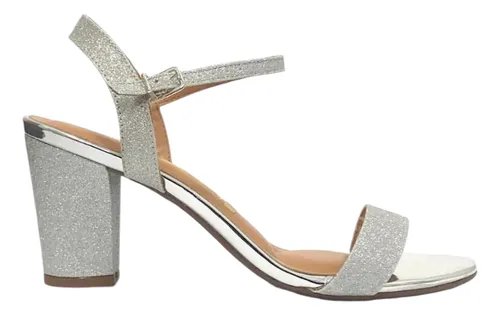 comprar Sandalia Vizzano Plateada Taco Cuadrado Glitter Fiesta Mujer