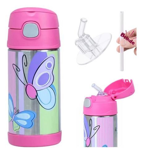 Garrafinha Térmica Thermos Infantil + Kit Canudo Thermos