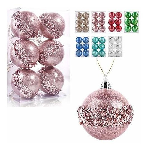 Juego De 6 Bolas De Navidad De Oro Rosa De 3.3 In, Decoració