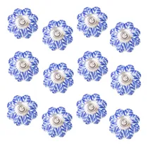 Comprar Tirador De Cerámica 12 Unidades Flor Perilla Para Muebles Color Hojas Azules Tirador Flor