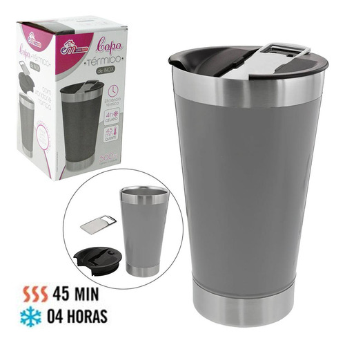 Copo Termico Inox Com Abridor Cerveja Prata 500ml