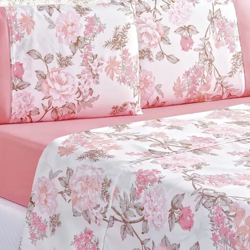 comprar Jogo De Cama Lençol Casal Padrão 4 Peças Naturale 200 Fios Cor Rosa-claro Desenho Do Tecido Serene