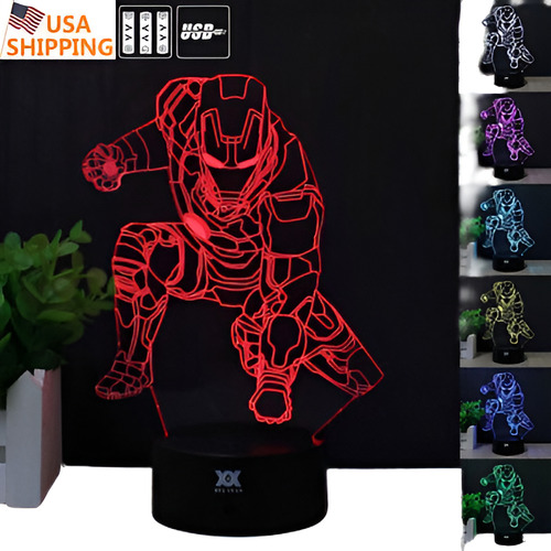 Marvel Superhero Iron Man 3d Lámpara De Acrílico Led Night L