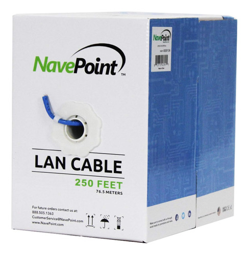 Navepoint Cat5e (cca), 250 Pies, Azul, Cable Ethernet Sólido