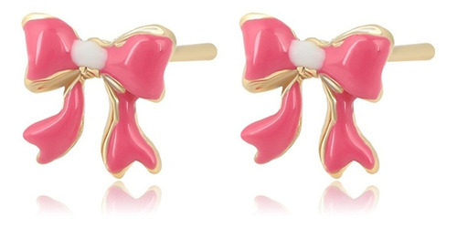 Broquel Aretes Niña Moño Rosa Oro 14k Laminado Calidad Premi