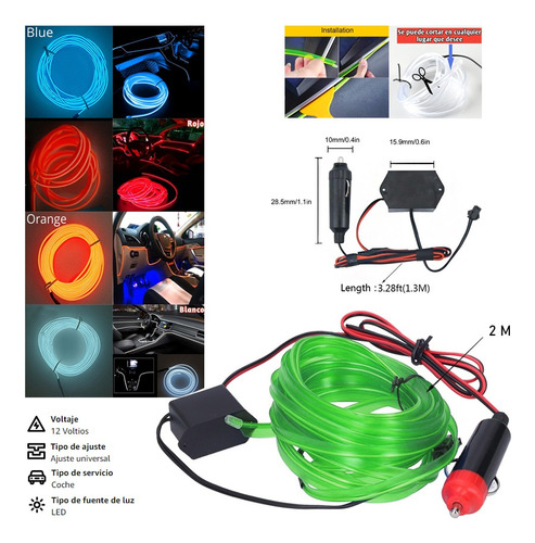 Hilo Tira Luz Neon Colores Varios Led Auto 2m