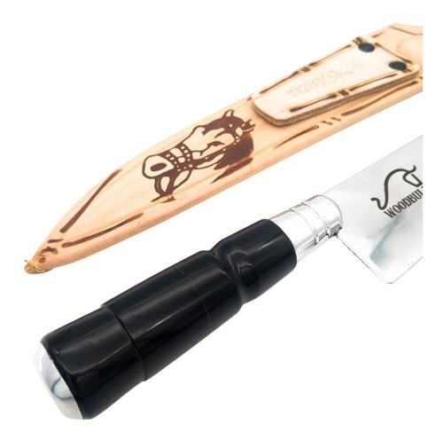 Faca Para Churrasco Inox Personalizada Chifre 8 C/ Bainha Cor Preto