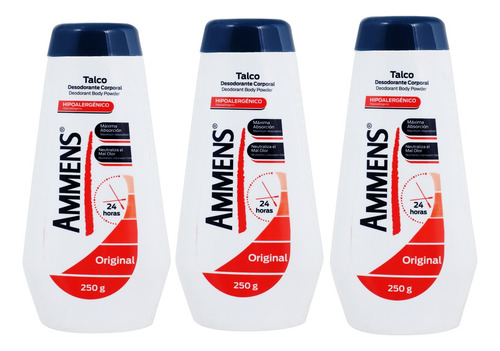3 Talco Corporal Ammens Desodorante Original 250g