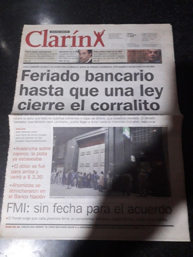 Clipping Diario Clarín 20 4 2002 Corralito Economía Feriado