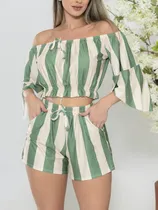 Comprar Conjunto Listrado Short E Blusa Cropped Tomara Que Caia Full