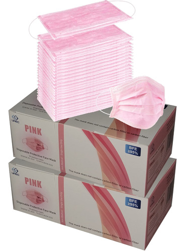 100 Cubrebocas Desechables De Color Rosa Para Mujer, 3 Capas