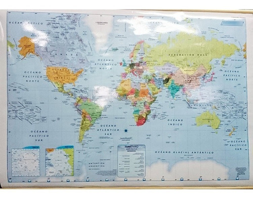 Mapa Mural Planisferio Politico Laminado 130 X 90 Doble Faz