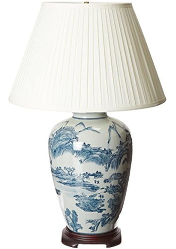 Oriental Muebles Chino En Azul Y Blanco Paisaje Lámpara De M