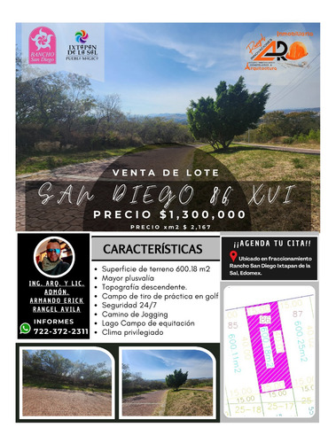 Venta Lote San Diego 86 Mz Xvi Con Todos Los Servicios, Vistas Panorámicas, Proyecto Arquitectónico Incluído En Av Principal Fracc Rancho San Diego Ixtapan De La Sal Edomex