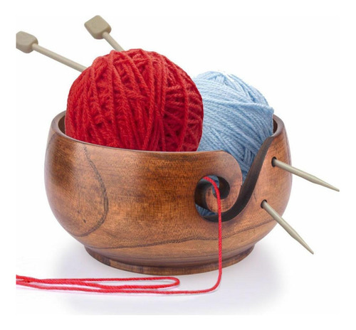 2 Cuencos De Lana De Madera, 6 X 3, Titular Tejer Crochet De Color Fix