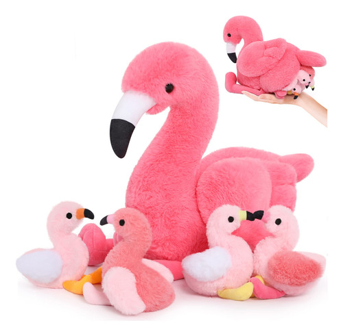 Peluche Flamenco Con Bebés Ocultos Y Cremallera Regalo Adora