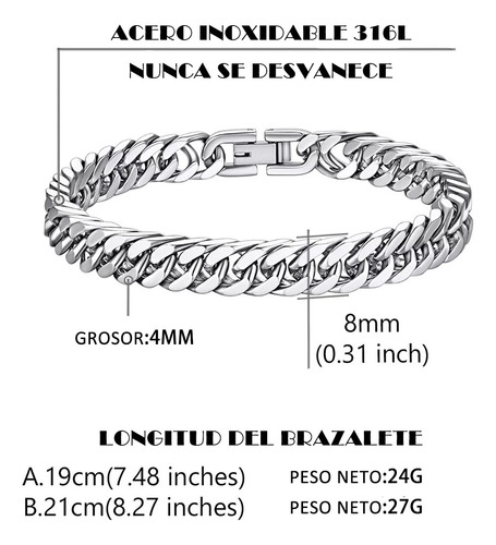 Pulsera Cubana Cadena De Hiphop Acero Inoxidable Para Hombre