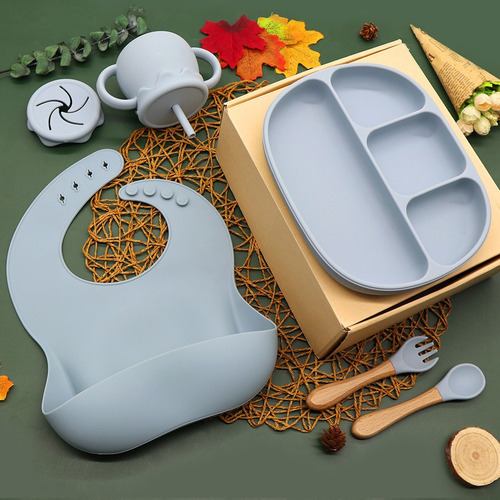 7 Utensilios, Plato, Cuchara, Babero, Tazas Con Pajita