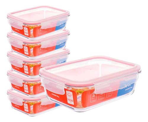 Kit C/6 Pote Hermético 1,52 Litros Retangular Vidro Invicta