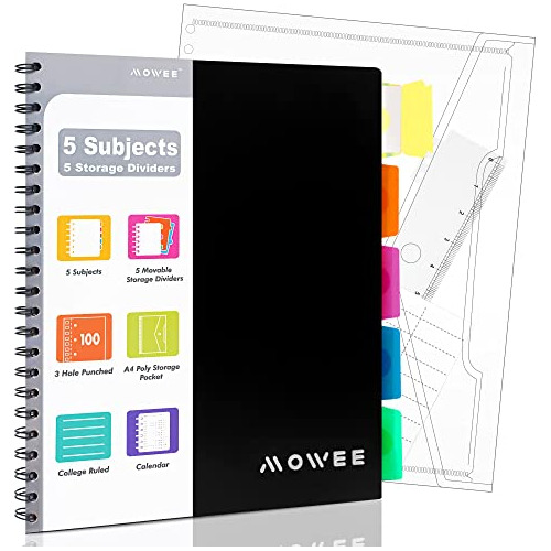 Libro De Notas En Espiral Mowee - 5 Libreta De Temas, S5cjn