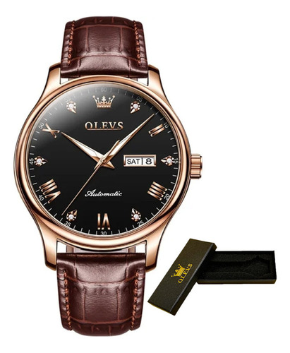 Relojes Luminosos Con Calendario Mecánico Olevs Para Hombre Color Del Fondo Brown Rose Black