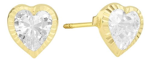 Broquel Oro Sólido 10k Corazon Diamantado Zirconia 5m Regalo