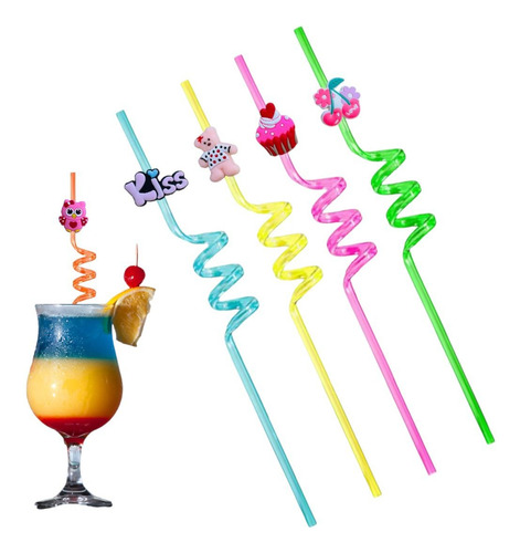 Juego Popotes Reutilizable Figuras Fiesta Adorno Bebidas