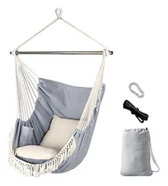 Comprar Hamaca Tipo Silla Colgante De Algodón Y Macramé, Gris-blanco