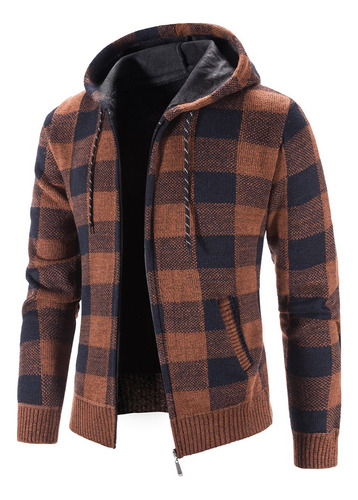 Chaqueta De Punto A Cuadros Para Hombre Con Capucha Suéter