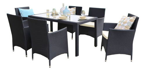 Comedor Para Exteriores De 6 Sillas Mimbre Negro Sintetico