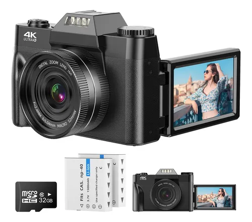 comprar Cámara Digital Autofocus 4k 56mp Con Pantalla Rotación 180° Uhd Vlogging Cámaras Digitals 16x Zoom Cámara Compacta De 3.0 Pulgadas Webcam Filtros Vídeo Cámara Para Principiantes Adulto 2 Baterías 32gb