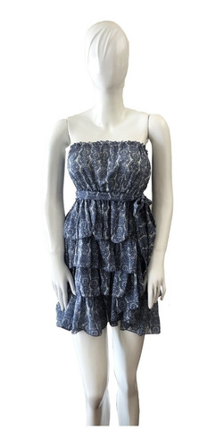 Benetton Vestido Strapless Talla Small Azul Floreado