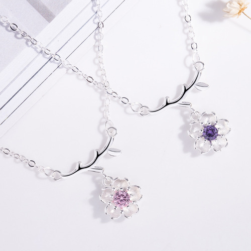 Collar Plata 925 Flores Sakura Cerezo Ciruelo Joyas Mujer