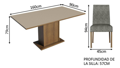 Juego Comedor Mesa Tapa Vidrio 4 Sillas Avril Madesa M/c/p Color Marron/Crema/Plata