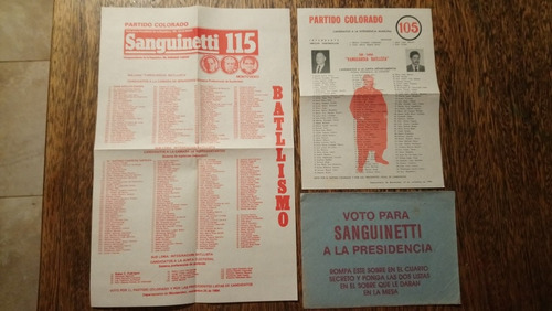 Listas 85 - 185 Partido Colorado Elección 1984 Sanguinetti