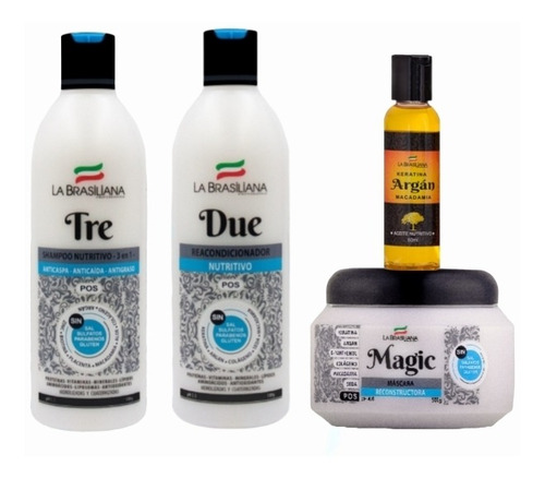 Kit La Brasiliana Pos Alisado Tre + Due + Magic 500g + Argán