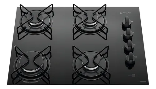 Cooktop de Vidro Atlas Agile Up 4 Bocas Preto Multigás Bivolt