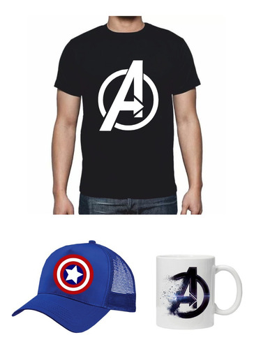 Avengers Capitán América  Combo Mugs + Gorra + Camiseta