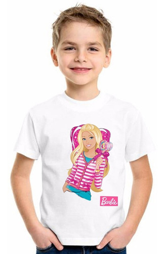 Barbie / Remera Niño-a (color Blanca Y Gris Melange)