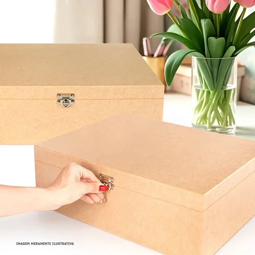 Caixa Grande Lisa Com Fecho Para Cadeado 45x35x15 Em Mdf Cru