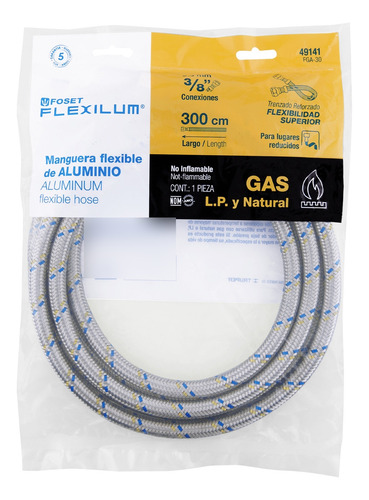 Manguera Aluminio Gas 3/8'' X 3/8'' 3 Mt Foset 49141