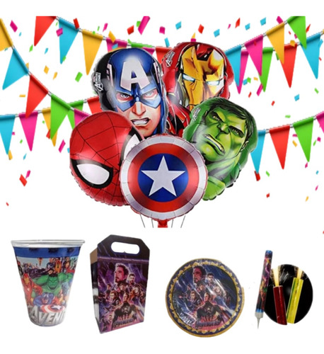 Avengers Paq Fiesta Articulos Set Para Decorar 20 Niños 