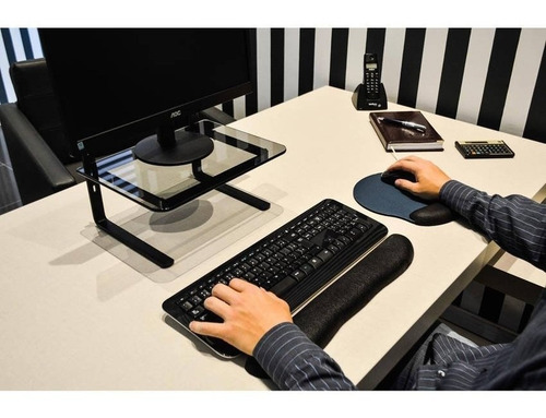 Imagem 4 de 5 de Suporte Monitor Office - Preto / Vidro Fumê Reliza