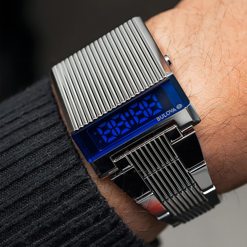 Relógio Bulova Computron 96c139 Prata Reissue Archive Series Cor da correia Prateado Cor do bisel Prateado Cor do fundo Azul