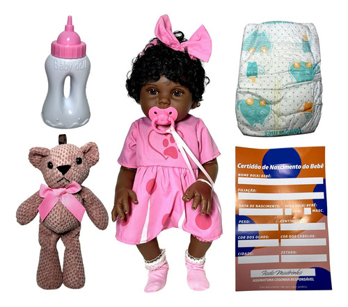 Boneca Bebê Reborn Real Realista Menina Recém Nascida Morena Negra Com Cabelo Preto E Acessórios - Corpo Muito Detalhado Linda Parece De Verdade - Resistente À Água Pode Dar Banho